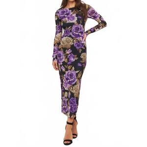 NEW FLYING TOMATO floral mesh midi dress in purple